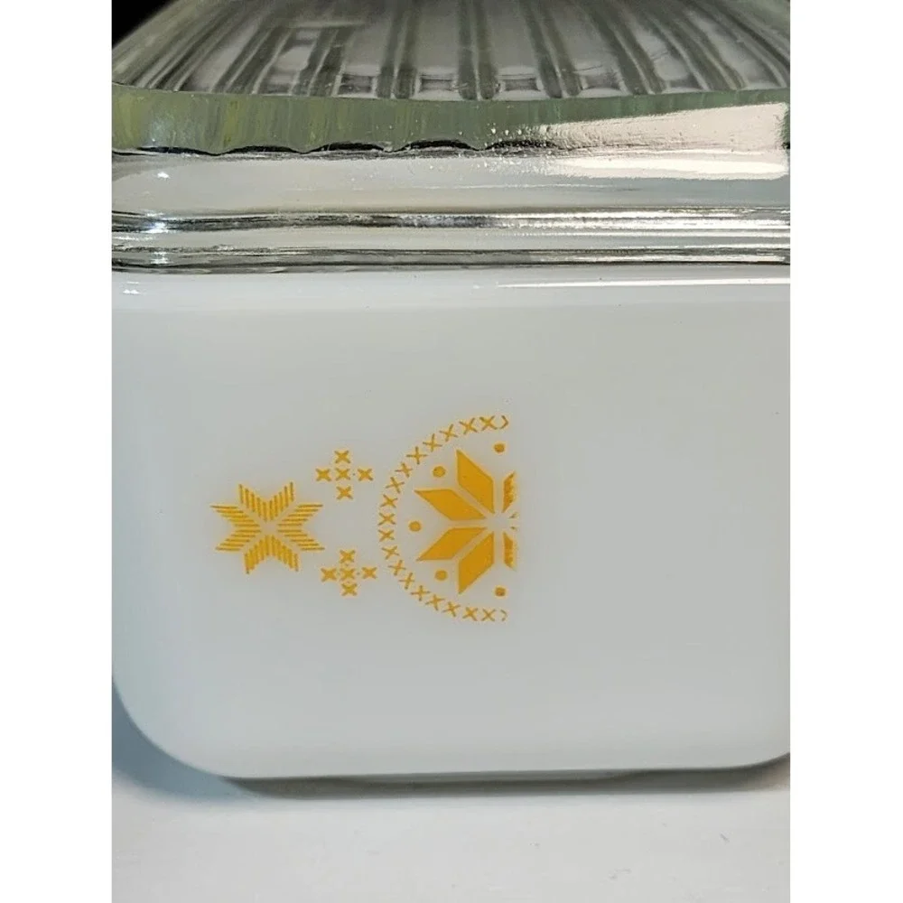 VTG Pyrex #502 TOWN & COUNTRY Refrigerator Dish & Glass‎ Lid Set DESIGN MISPRINT